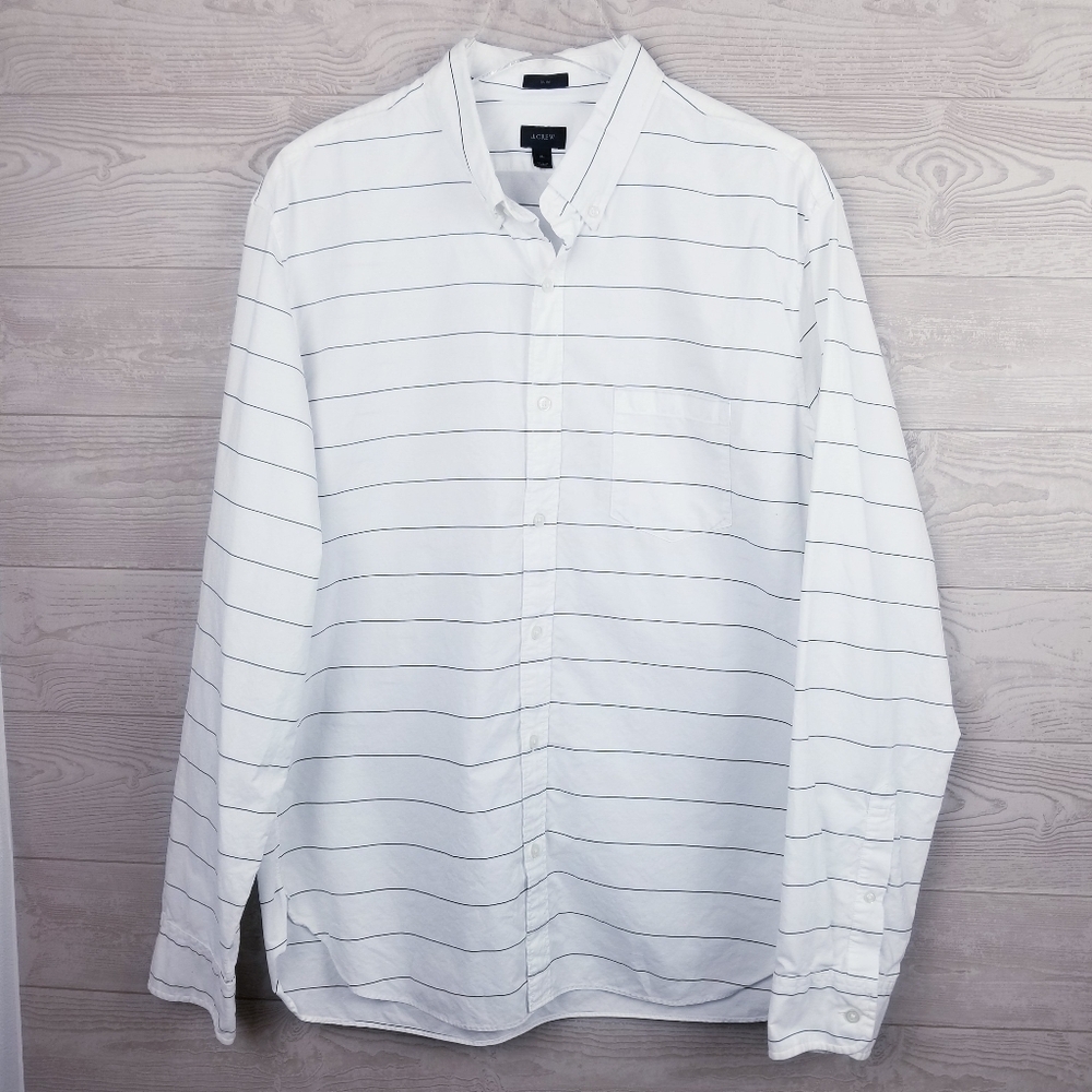 J. Crew Men's White/Blue Striped Button Front Shirt, size XL Slim - Picture 1 of 8